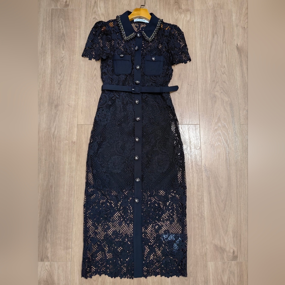 Self-portrait Black Lace Button Front Midi Dress